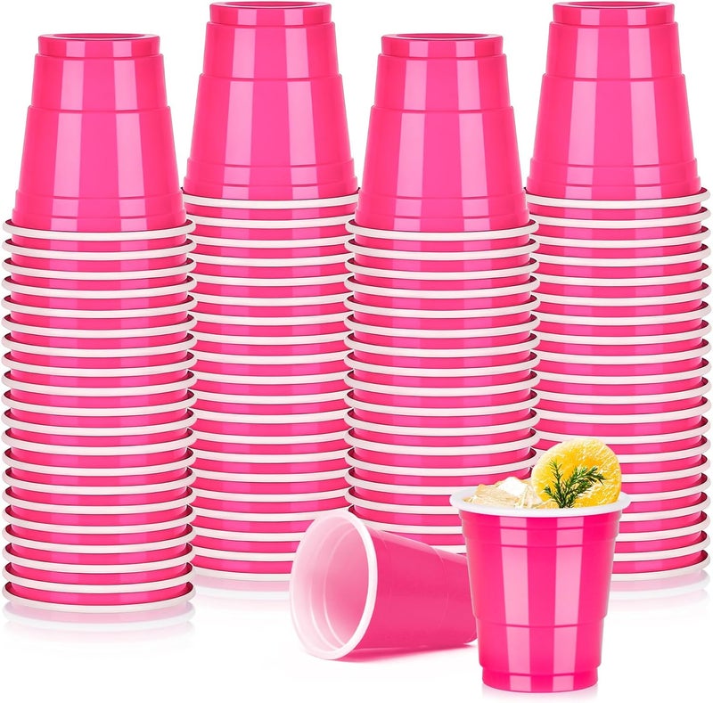 Pineburg 100 Pack 2oz Valentine's Day Disposable Shot Glasses, Pink Plastic Shot Glasses, Mini Disposable Cups for Parties Carnival Weddings Party Supplies(Pink) - Image 1